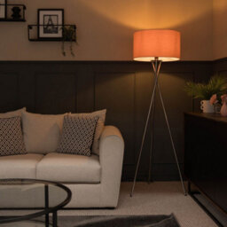 Valuelights Camden Chrome Tripod Floor Lamp With Blush Drum Shade - thumbnail 3