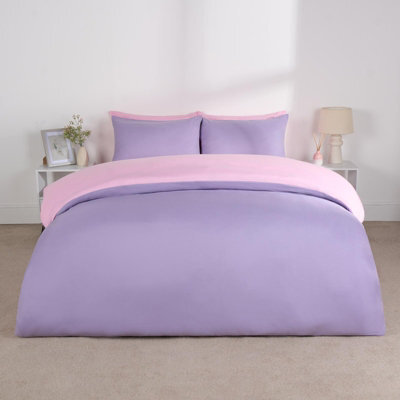 Ohs Reversible Duvet Cover Pillowcase Bedding Set, Lilac Pink- Double - image 1