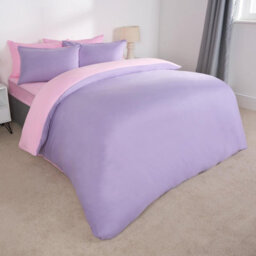 Ohs Reversible Duvet Cover Pillowcase Bedding Set, Lilac Pink- Double - thumbnail 2