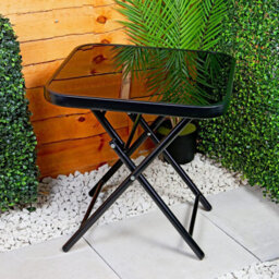 50Cm Foldable Coffee Table - Small Square Patio Table - Super Robust Powder Coated Metal Frame With Tempered Glass Top - Non-Slip - thumbnail 2