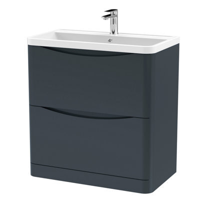 Balterley Dunwood Floor Standing 2 Drawer Bathroom Vanity Unit & Polymarble Basin, Dark Grey, 755mm - image 1