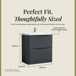 Balterley Dunwood Floor Standing 2 Drawer Bathroom Vanity Unit & Polymarble Basin, Dark Grey, 755mm - thumbnail 5