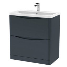 Balterley Dunwood Floor Standing 2 Drawer Bathroom Vanity Unit & Polymarble Basin, Dark Grey, 755mm - thumbnail 1