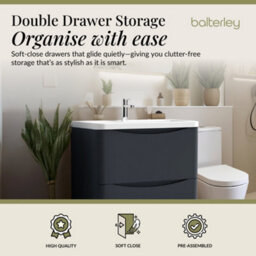 Balterley Dunwood Floor Standing 2 Drawer Bathroom Vanity Unit & Polymarble Basin, Dark Grey, 755mm - thumbnail 2