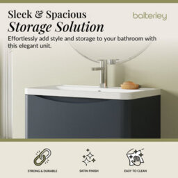 Balterley Dunwood Floor Standing 2 Drawer Bathroom Vanity Unit & Polymarble Basin, Dark Grey, 755mm - thumbnail 3
