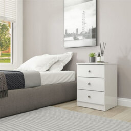 Denver White Gloss 3 Drawer Bedside Table Cabinet Nightstand Bedroom Storage - thumbnail 4
