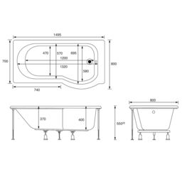 Cooke & Lewis Adelphi White P-Shaped Shower Rh Bath Curved (L)149.5Cm (W)80Cm - thumbnail 6