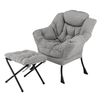Lazy Chair With Ottoman Foldable Footrest & Side Pocket For Bedroom Grey - image 1