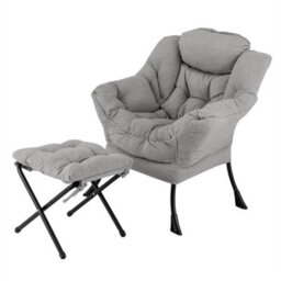 Lazy Chair With Ottoman Foldable Footrest & Side Pocket For Bedroom Grey - thumbnail 1