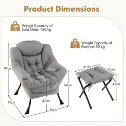 Lazy Chair With Ottoman Foldable Footrest & Side Pocket For Bedroom Grey - thumbnail 2