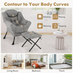 Lazy Chair With Ottoman Foldable Footrest & Side Pocket For Bedroom Grey - thumbnail 5