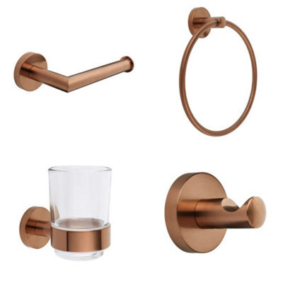 Homestylestore Brushed Copper Bathroom Accessory Set Towel Ring Robe Hook Toilet Roll Holder Tumbler - image 1