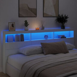 Berkfield Headboard Cabinet With Led White 220X17X102 Cm - thumbnail 4