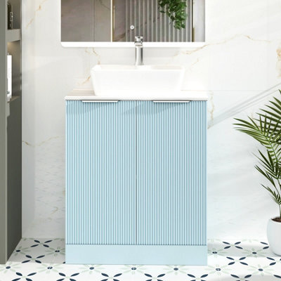 Royal Bathrooms Evora 700mm Powder Blue Fluted Floor Standing Vanity Unit 2 Door With Countertop Basin - Cube - image 1