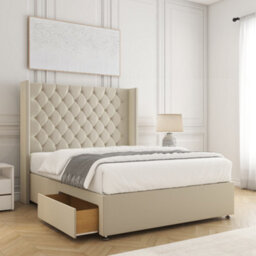 Bsspoke Winchester Divan Bed Set Cream Plush Velvet With 54Inch Headboard 2Drawers Footend & No Mattress In 4Ft 4Ft6 5Ft 6Ft - thumbnail 1