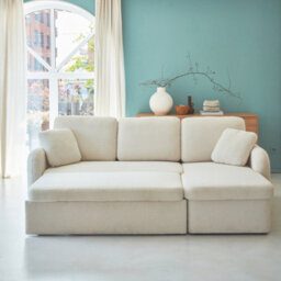 Sweeek - 3-Seater Reversible Corner Sofa Bed In Boucle Fabric Milano Boucle White 220X83X85 Cm - thumbnail 3