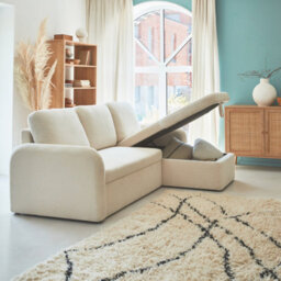 Sweeek - 3-Seater Reversible Corner Sofa Bed In Boucle Fabric Milano Boucle White 220X83X85 Cm - thumbnail 2