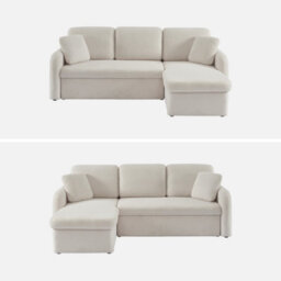 Sweeek - 3-Seater Reversible Corner Sofa Bed In Boucle Fabric Milano Boucle White 220X83X85 Cm - thumbnail 5