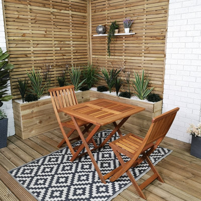 Samuel Alexander Outdoor 2 Person Folding Square Wooden Garden Dining Table Chairs Set - image 1