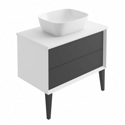 Plum&clay Queens White Floor Standing Bathroom Vanity Unit With Ceramic Worktop (W)85Cm (H)69Cm - image 1