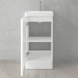 FNX Bathrooms Bathroom Cloakroom Vanity Unit Compact Basin Sink White 400mm Soft Close Cabinet - Brushed Gold Handle - thumbnail 2