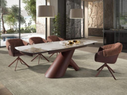 Angel Cerda Extendable Barrel Oval Dining Table In Porcelain Marble And Copper-Brown Steel - thumbnail 3