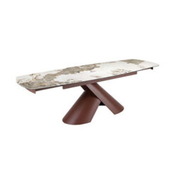 Angel Cerda Extendable Barrel Oval Dining Table In Porcelain Marble And Copper-Brown Steel - thumbnail 2