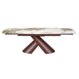 Angel Cerda Extendable Barrel Oval Dining Table In Porcelain Marble And Copper-Brown Steel - thumbnail 6