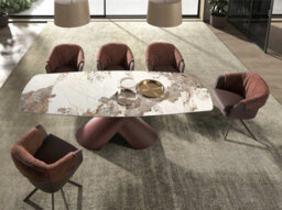 Angel Cerda Extendable Barrel Oval Dining Table In Porcelain Marble And Copper-Brown Steel - thumbnail 4