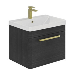 Plum&clay Emery Textured Black Wall Hung Bathroom Vanity Unit & Basin Set With Gold Handles (W)60Cm (H)46Cm - thumbnail 1