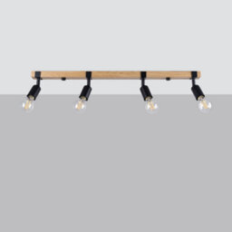 Luminosa Lighting Luminosa Zuca Modern Ceiling Spotlight Bar Wood, Black 4X E27 - thumbnail 2