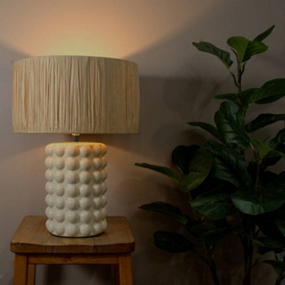 Valuelights Kiran Stone Bobble Ceramic Bedside Table Lamp With Natural Raffia Shade - image 1