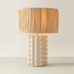 Valuelights Kiran Stone Bobble Ceramic Bedside Table Lamp With Natural Raffia Shade - thumbnail 6