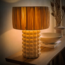 Valuelights Kiran Stone Bobble Ceramic Bedside Table Lamp With Natural Raffia Shade - thumbnail 5
