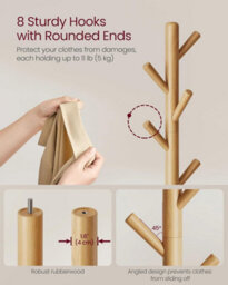 LEDREM Coat Rack, Solid Wood Coat Stand, Free Standing Hall Coat Tree With 8 Hooks For Coats, Hats, Bags, Purses, For Entryway, Hallway - thumbnail 4