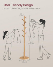 LEDREM Coat Rack, Solid Wood Coat Stand, Free Standing Hall Coat Tree With 8 Hooks For Coats, Hats, Bags, Purses, For Entryway, Hallway - thumbnail 3
