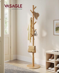 LEDREM Coat Rack, Solid Wood Coat Stand, Free Standing Hall Coat Tree With 8 Hooks For Coats, Hats, Bags, Purses, For Entryway, Hallway - thumbnail 1