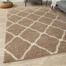 The Rugs Moroccan Shaggy Rugs And Runners Soft  High Pile Beige And Ivory Living Room Kitchen Hallway 720 - thumbnail 1