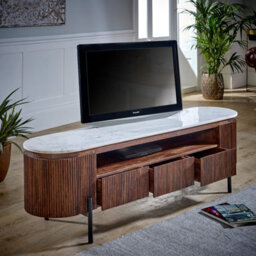 Ancient Mango Wood Large Tv Stand With Marble Top & Metal Legs - thumbnail 2