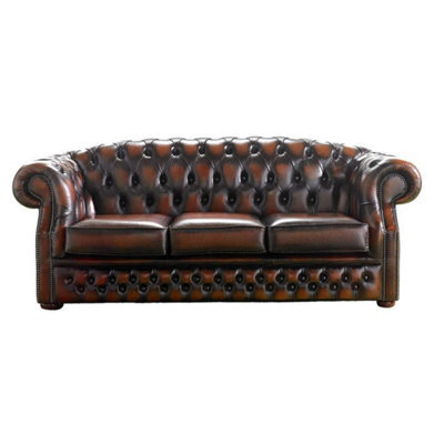 Chesterfield 3 Seater Antique Rust Leather Sofa Bespoke In Buckingham Style - image 1