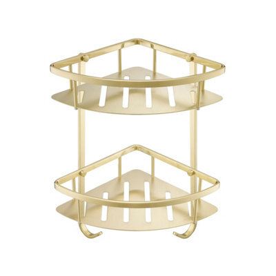 FNX Bathrooms Brushed Brass Double Shower Corner Caddy Basket - image 1