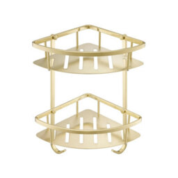 FNX Bathrooms Brushed Brass Double Shower Corner Caddy Basket
