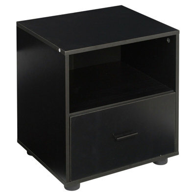 Urbn-Living Urbnliving Height 43Cm 1 Drawer Wooden Bedside Black Cabinet Bedroom Furniture Storage Nightstand - image 1