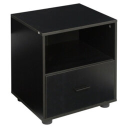 Urbn-Living Urbnliving Height 43Cm 1 Drawer Wooden Bedside Black Cabinet Bedroom Furniture Storage Nightstand - thumbnail 1