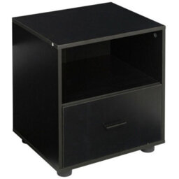 Urbn-Living Urbnliving Height 43Cm 1 Drawer Wooden Bedside Black Cabinet Bedroom Furniture Storage Nightstand - thumbnail 2