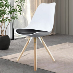 Fusion Living Soho White & Black Plastic Dining Chair With Pyramid Light Wood Legs - thumbnail 2