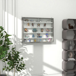 Homcom 5-Tier Wall Display Shelf Unit Cabinet W/ Shelves Glass Doors Grey Wood
