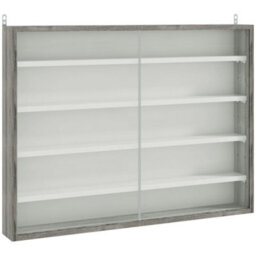 Homcom 5-Tier Wall Display Shelf Unit Cabinet W/ Shelves Glass Doors Grey Wood - thumbnail 2