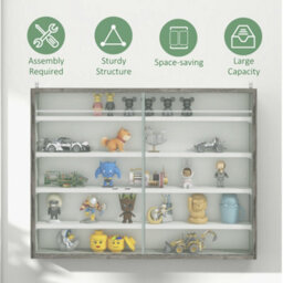 Homcom 5-Tier Wall Display Shelf Unit Cabinet W/ Shelves Glass Doors Grey Wood - thumbnail 6