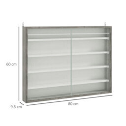 Homcom 5-Tier Wall Display Shelf Unit Cabinet W/ Shelves Glass Doors Grey Wood - thumbnail 3
